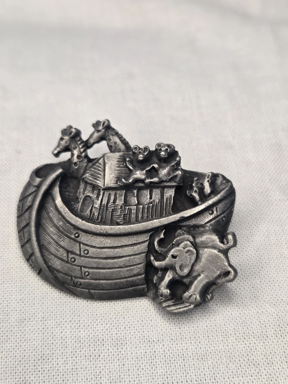 Vintage Pewter Noah's Ark Pin Brooch